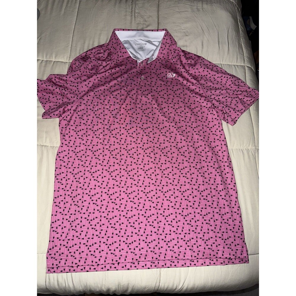 Good Good Golf Polo Shirt Mens Pink Striped Geometric Performance Stretch Golf